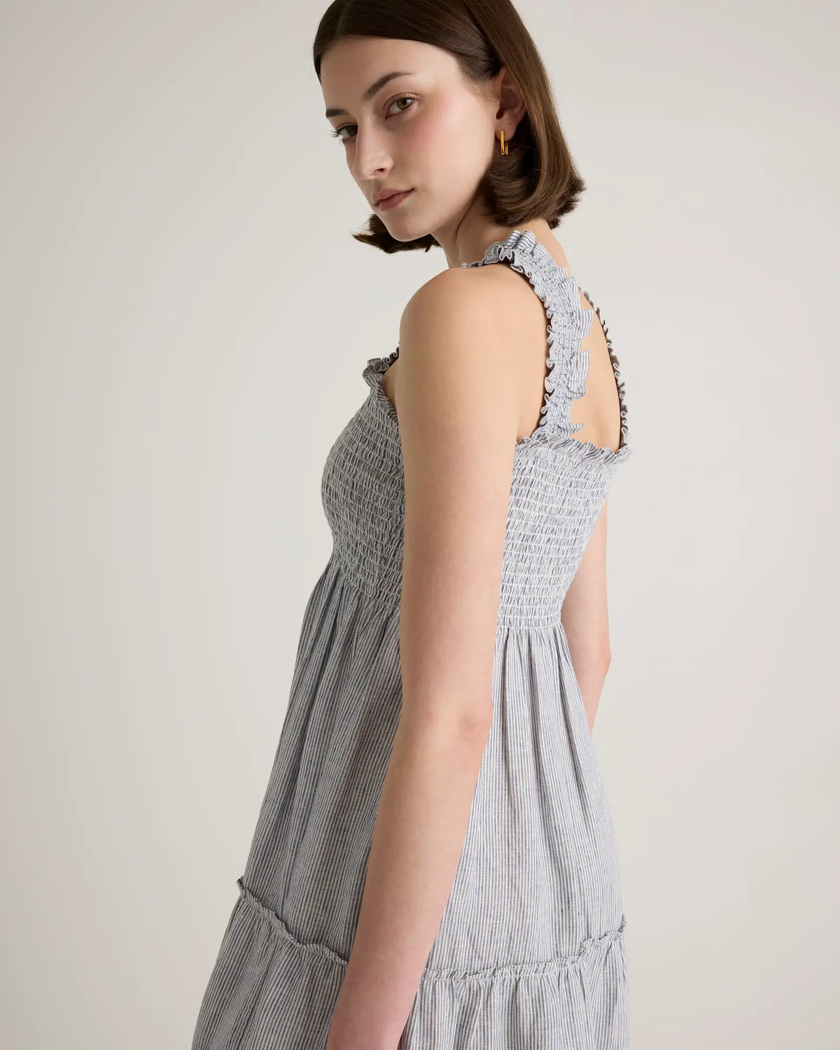 100% European Linen Smocked Midi Dress - US 9930