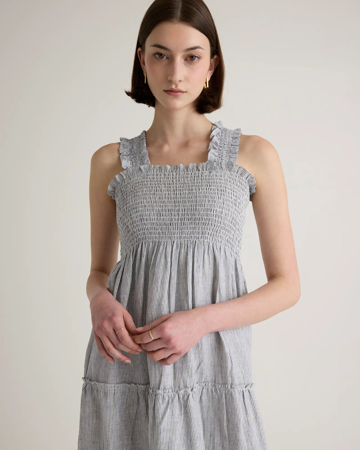 100% European Linen Smocked Midi Dress - US 9930