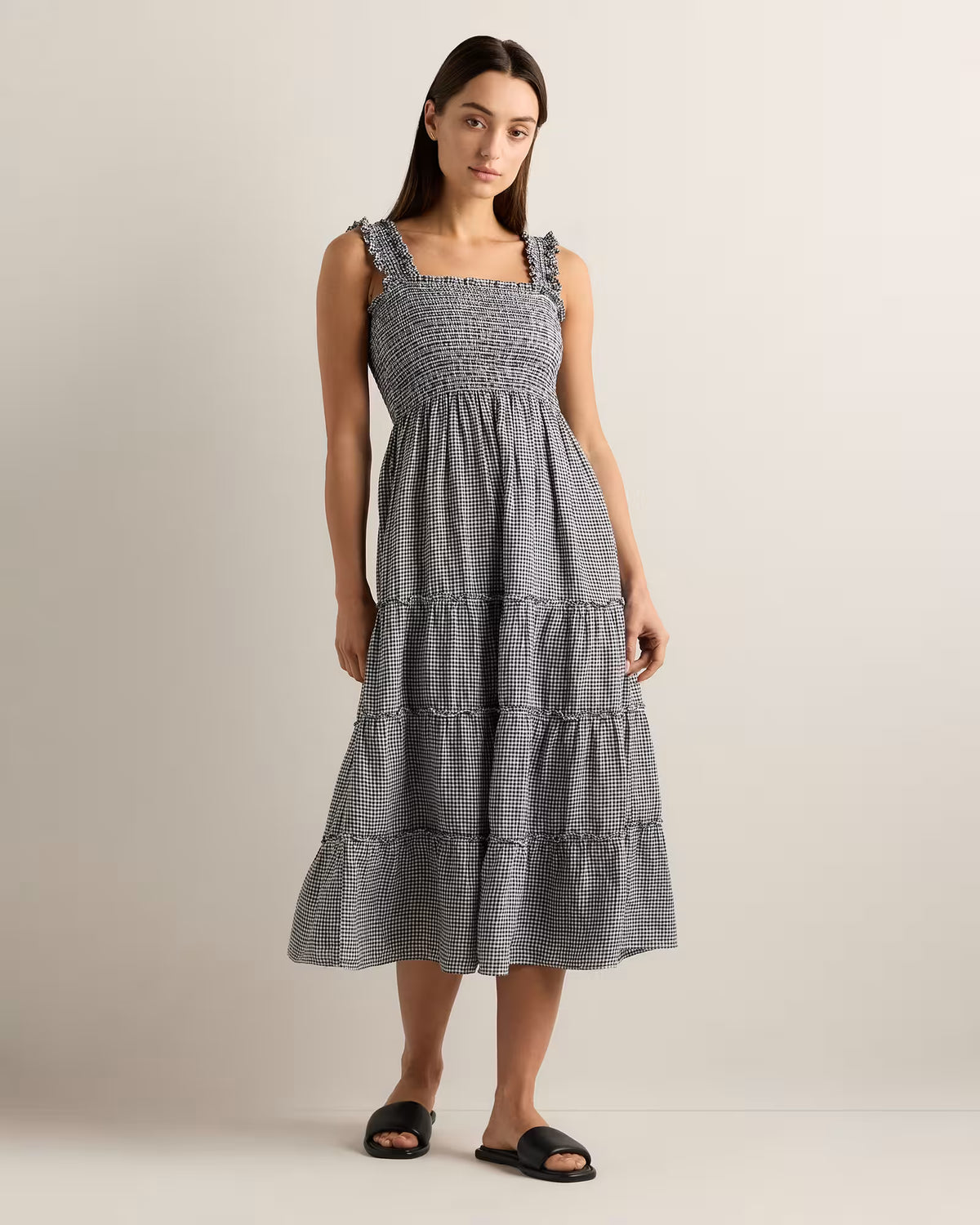 100% European Linen Smocked Midi Dress - US 8910