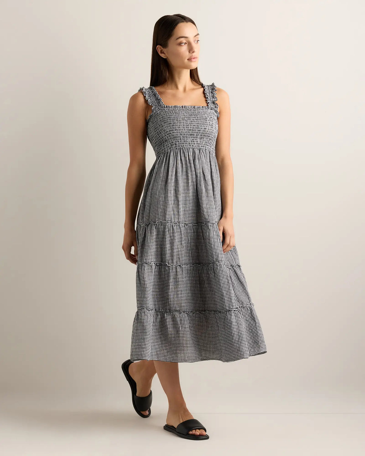 100% European Linen Smocked Midi Dress - US 8910