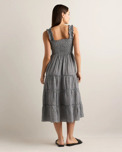 100% European Linen Smocked Midi Dress - US 8910