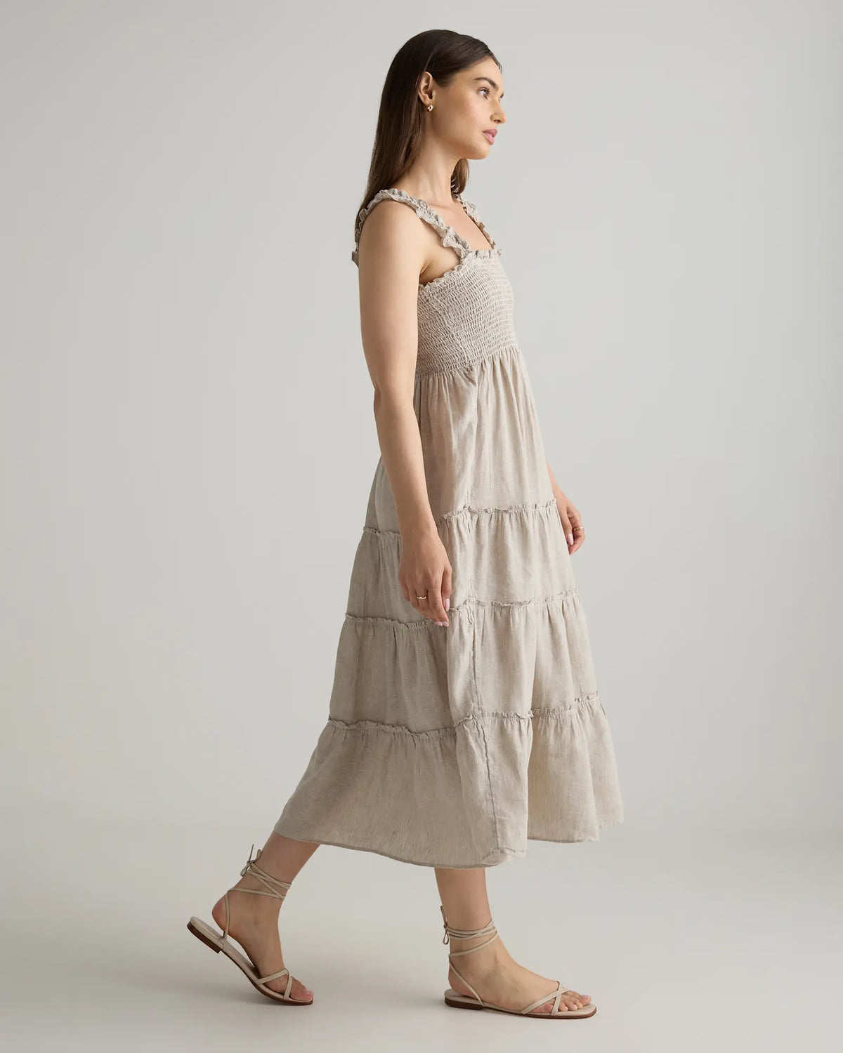 100% European Linen Smocked Midi Dress - US 1328