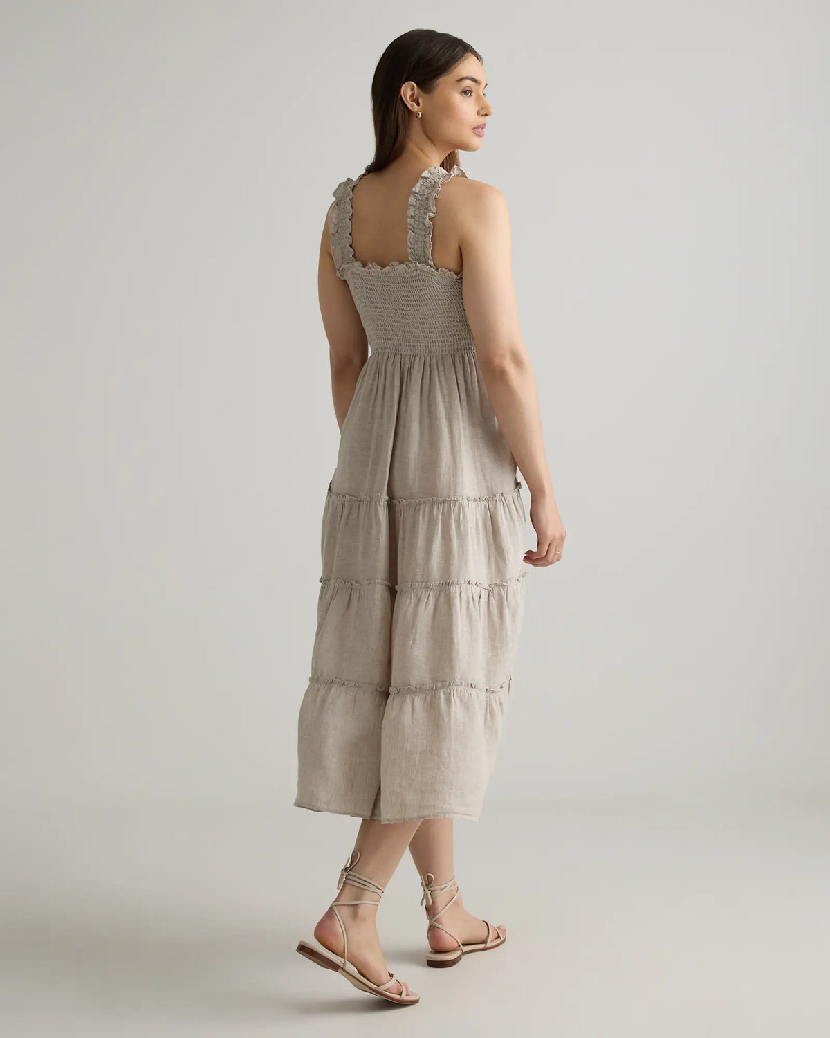 100% European Linen Smocked Midi Dress - US 1328