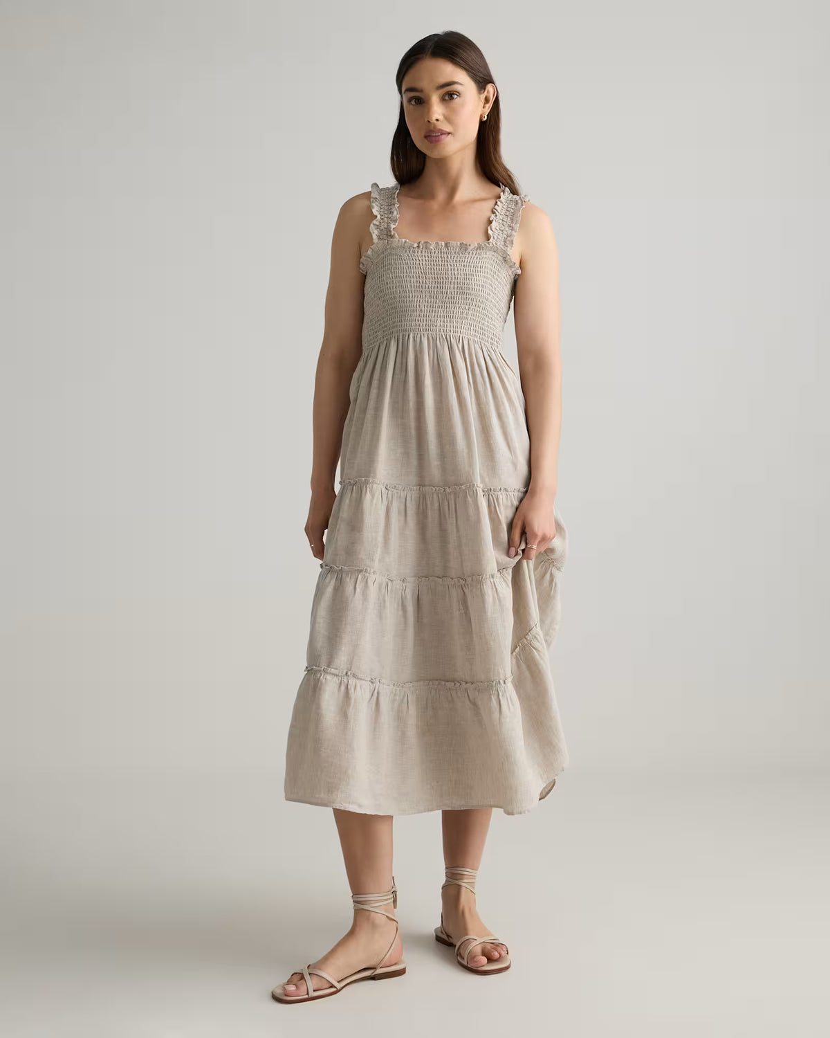 100% European Linen Smocked Midi Dress - US 1328