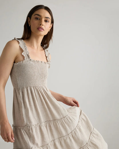 100% European Linen Smocked Midi Dress - US 1328