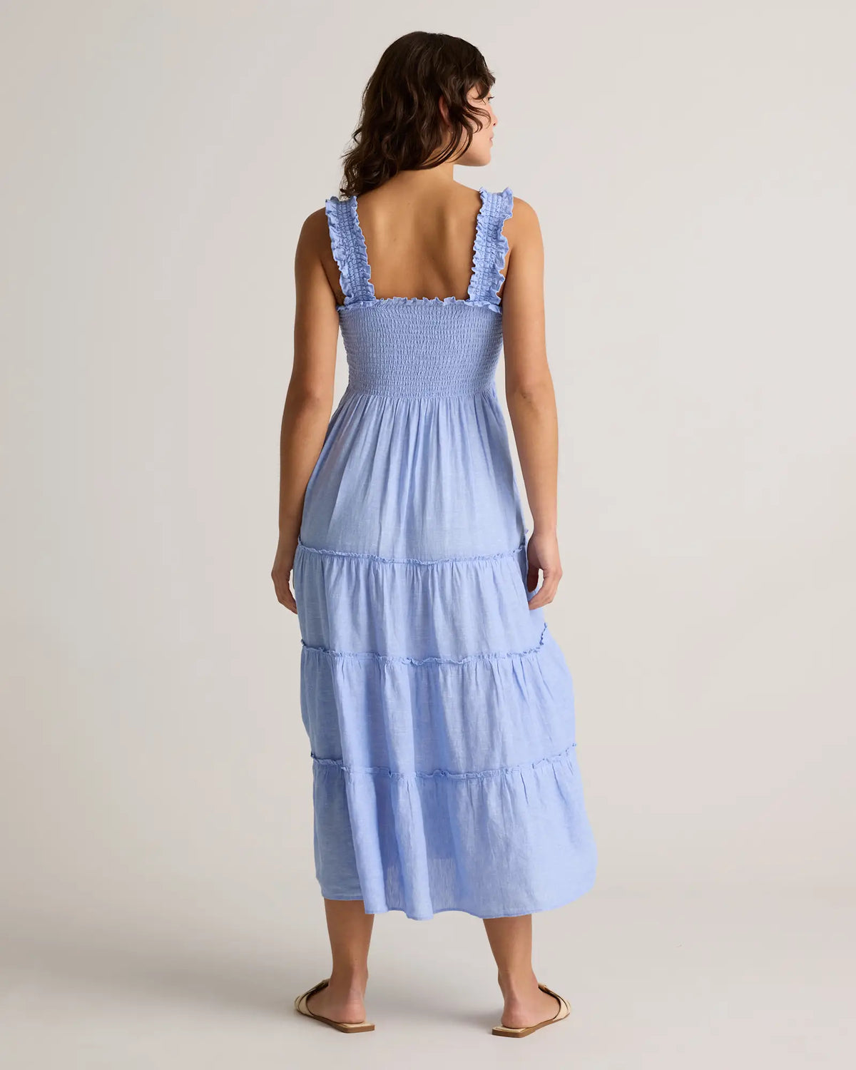 100% European Linen Smocked Midi Dress - US 8617