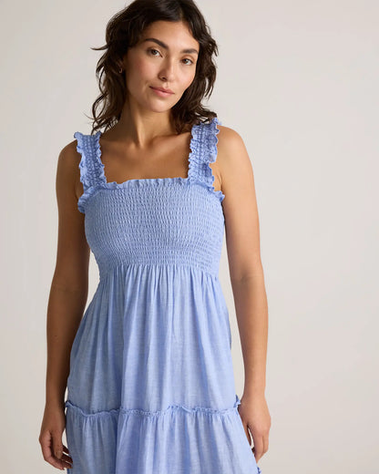 100% European Linen Smocked Midi Dress - US 8617