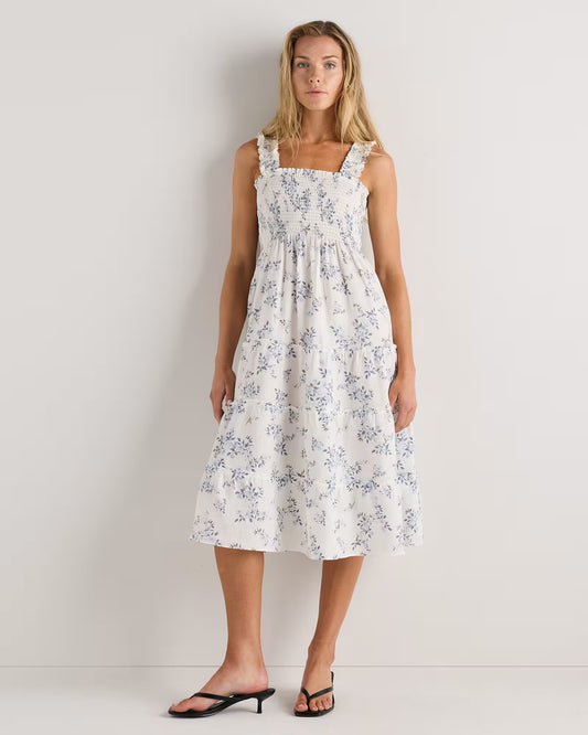 100% European Linen Smocked Midi Dress - US 2775