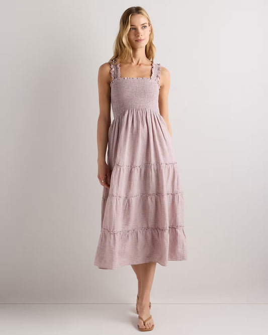 100% European Linen Smocked Midi Dress - US 4441