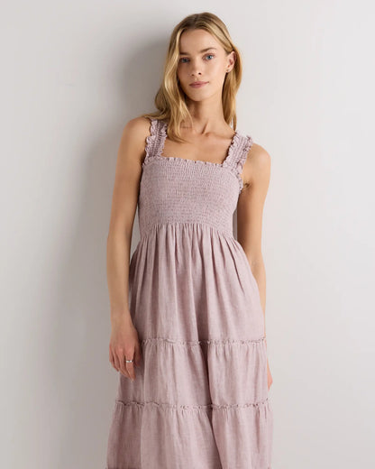 100% European Linen Smocked Midi Dress - US 4441