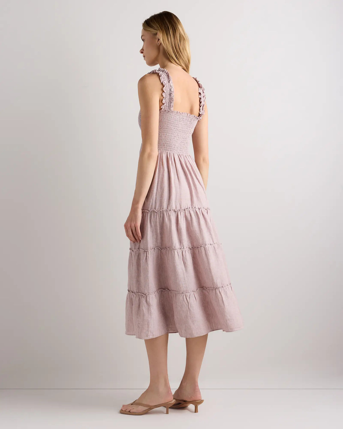 100% European Linen Smocked Midi Dress - US 4441