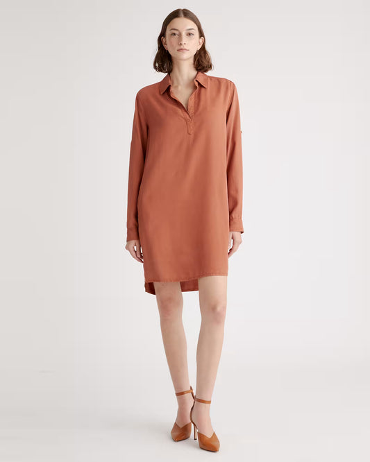 Vintage Wash Tencel Roll Sleeve Tunic Dress - US 8969