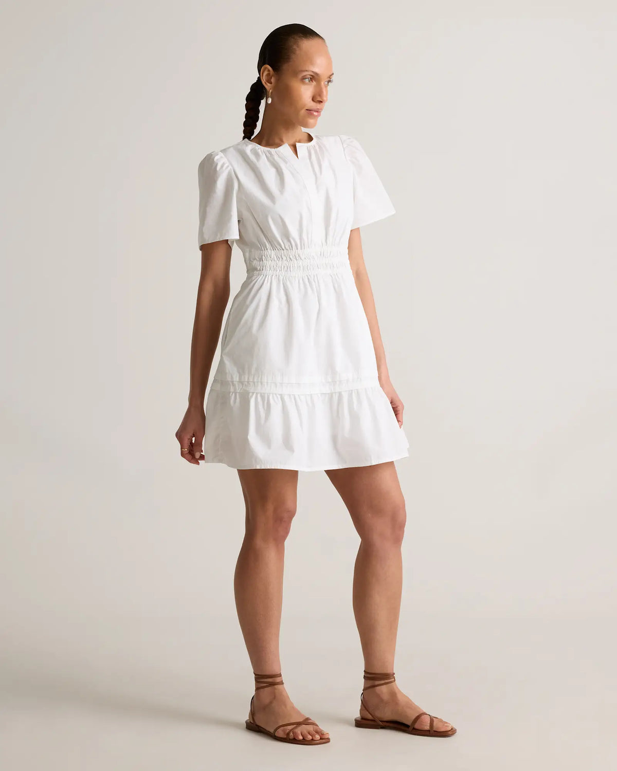 100% Organic Cotton Poplin Tiered Mini Dress - US 4637