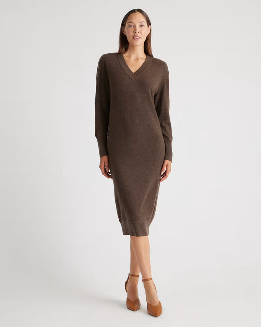 Mongolian Cashmere V-Neck Midi Sweater Dress - US 7440
