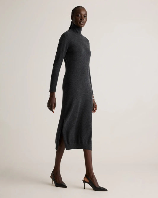 Mongolian Cashmere Turtleneck Midi Sweater Dress - US 1547