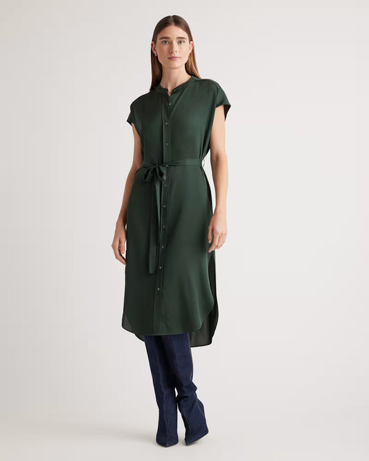 Washable Stretch Silk Midi Shirt Dress - US 6106