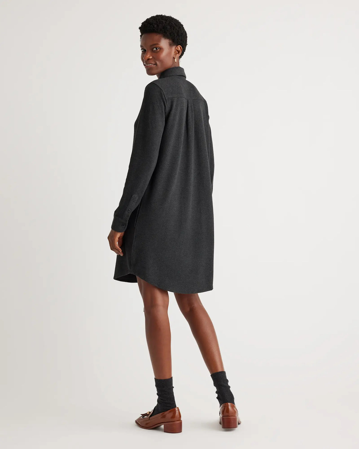 Stretch Sweater Fleece Shirt Dress - US 2468