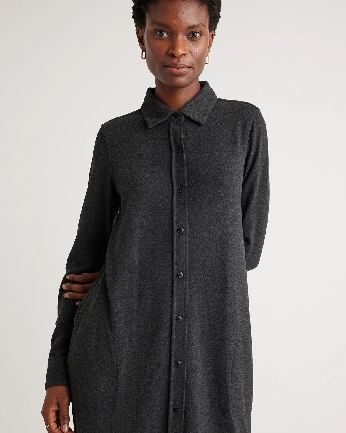 Stretch Sweater Fleece Shirt Dress - US 2468