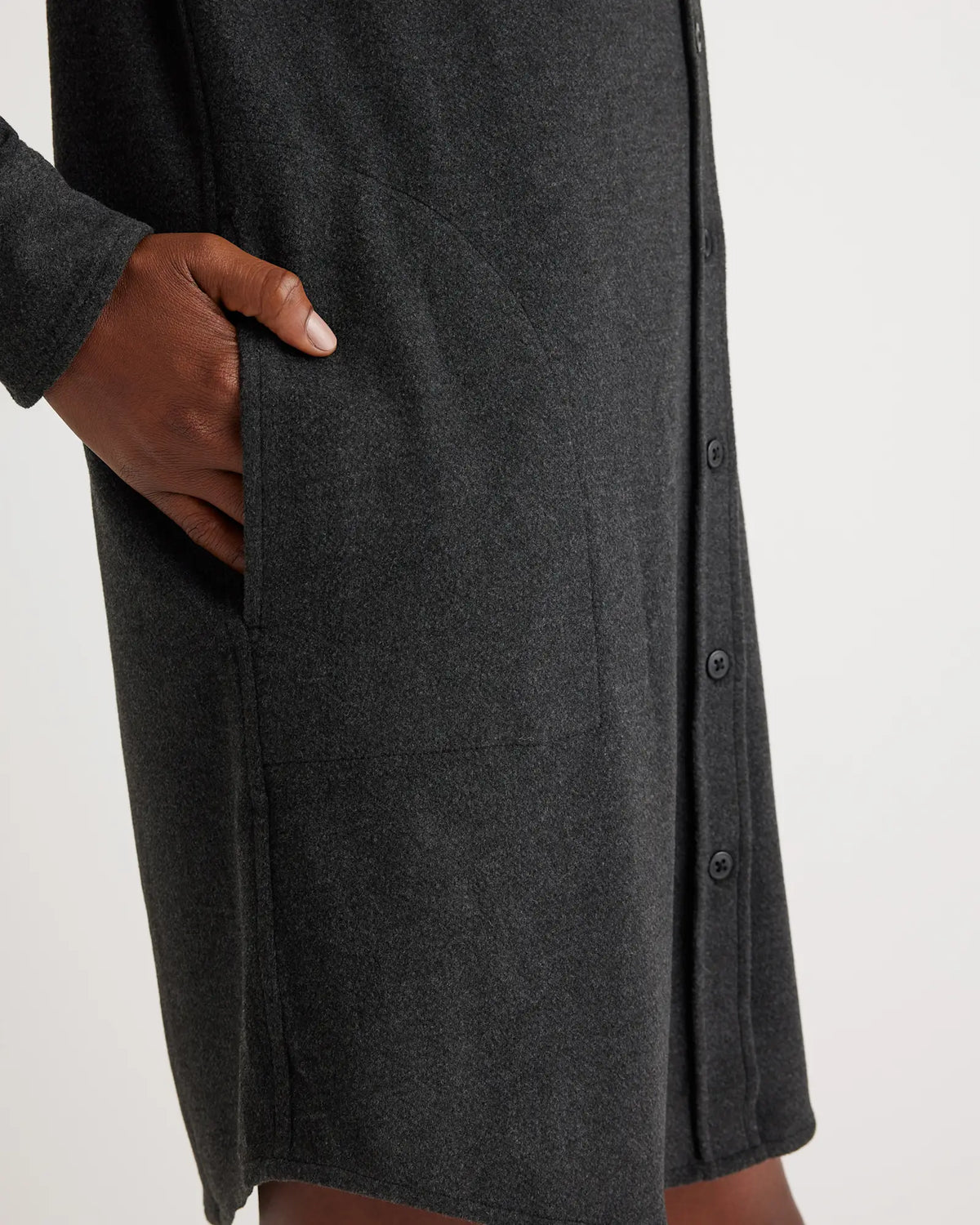 Stretch Sweater Fleece Shirt Dress - US 2468