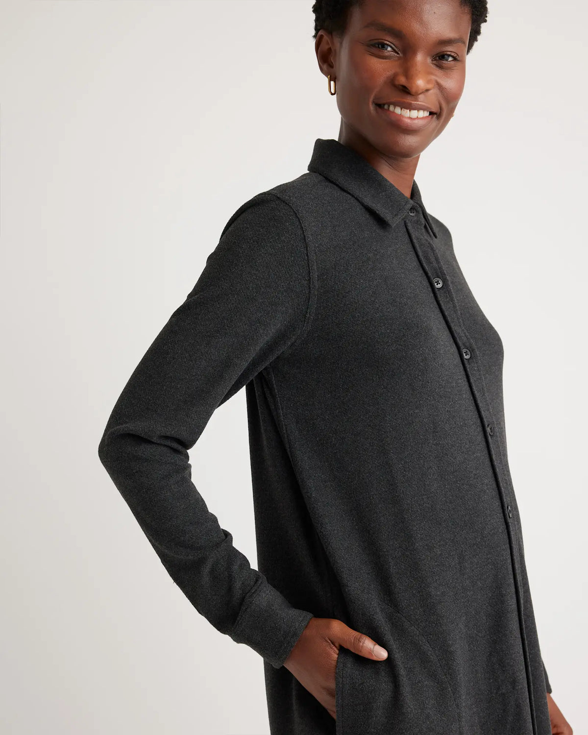 Stretch Sweater Fleece Shirt Dress - US 2468