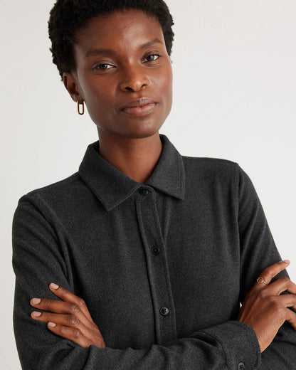Stretch Sweater Fleece Shirt Dress - US 2468