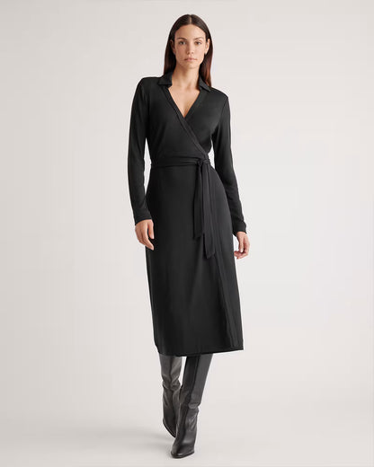 100% Silk Jersey Midi Wrap Dress - US 7790