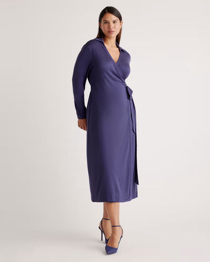 100% Silk Jersey Midi Wrap Dress - US 1329