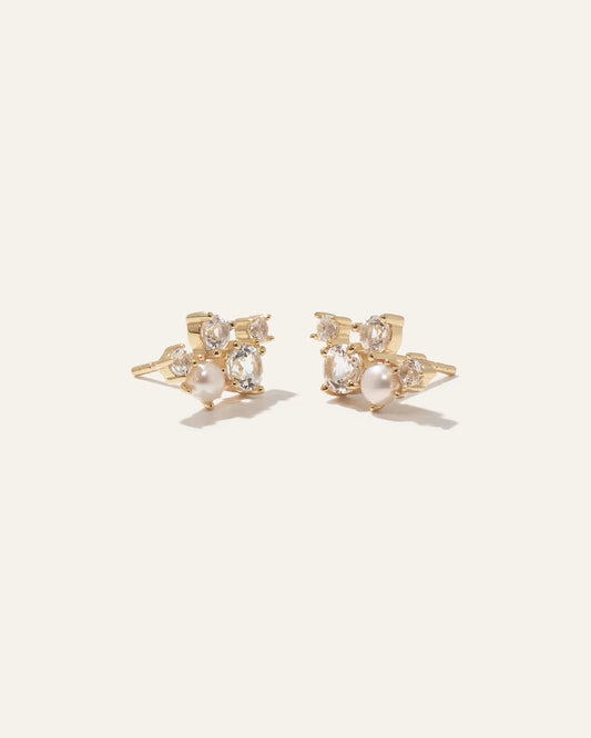 Mini Topaz Pearl Sparkle Climber Earrings - US 1536