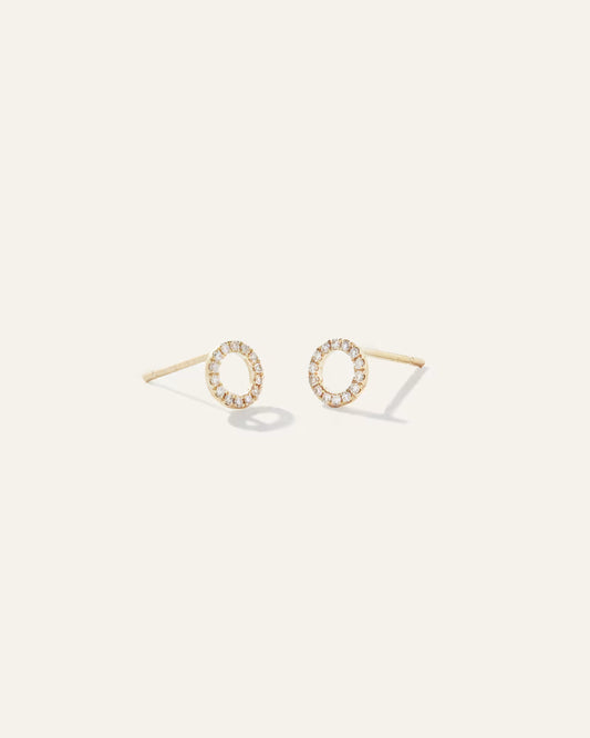 14K Diamond Pave Circle Studs - US 0613