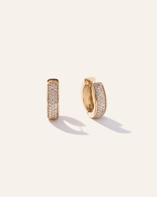 14K Gold Diamond Pave Multirow Huggie Hoops - US 3347