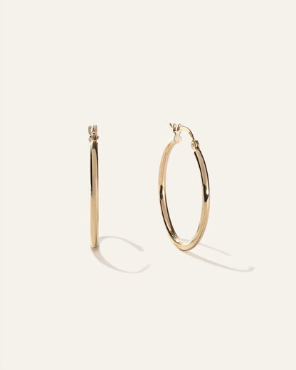 14K Gold Tube Hoops - US 8659