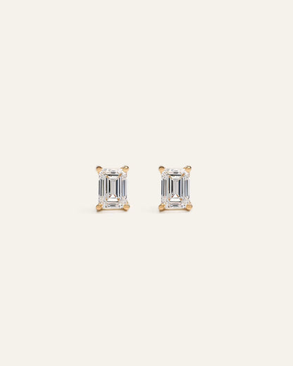 14k Gold Lab Grown Diamond Emerald Solitaire Studs - 1ctw - US 8943
