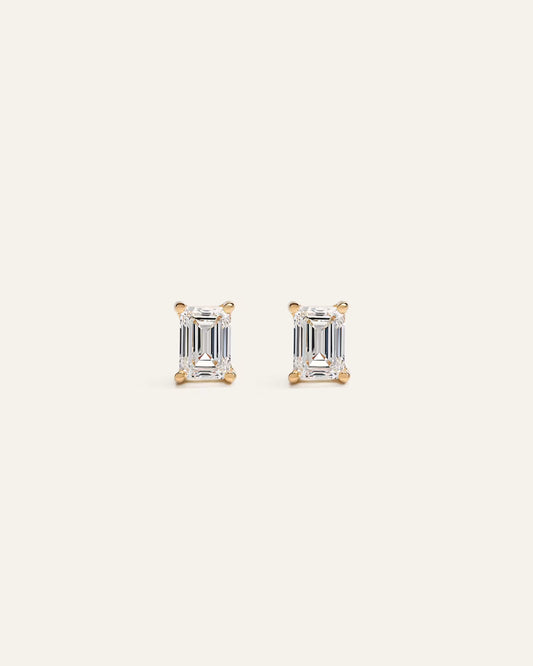 14k Gold Lab Grown Diamond Emerald Solitaire Studs - 1ctw - US 8943