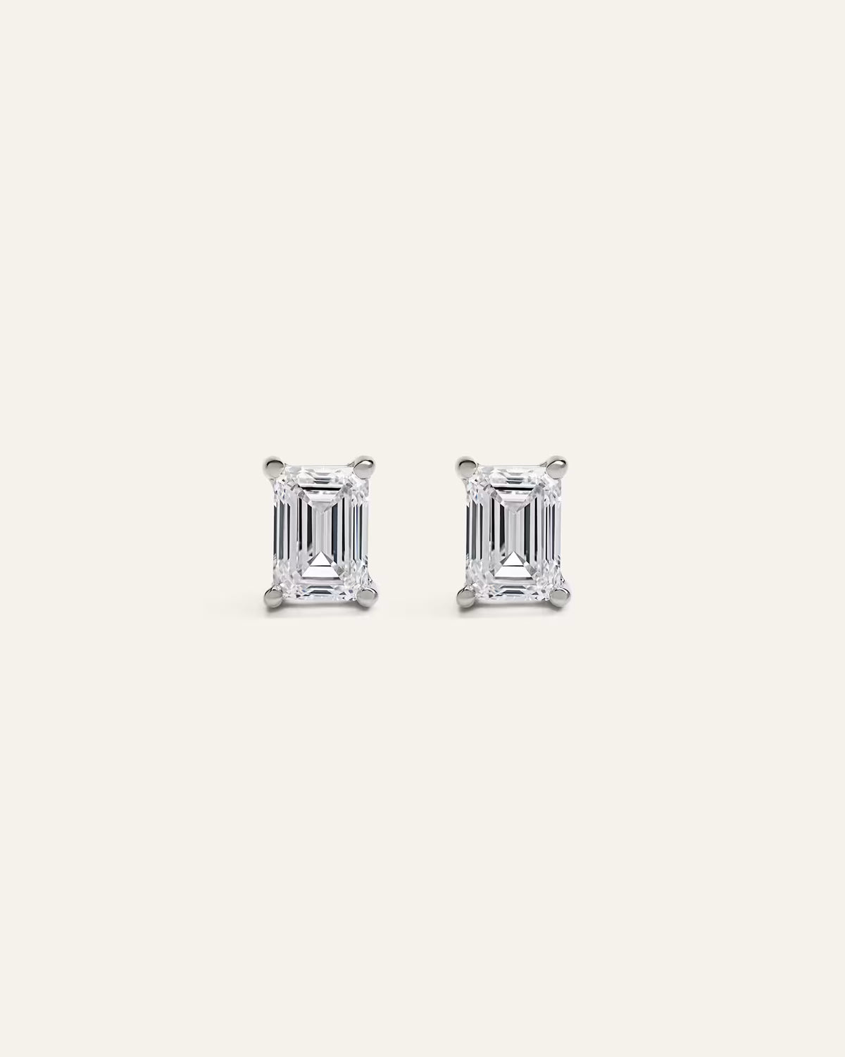 14k Gold Lab Grown Diamond Emerald Solitaire Studs - 2ctw - US 2958