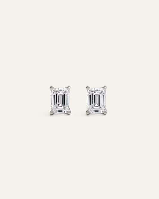 14k Gold Lab Grown Diamond Emerald Solitaire Studs - 2ctw - US 2958