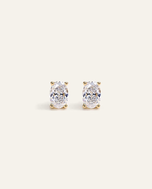 14K Gold Lab Grown Diamond Oval Solitaire Studs - 1ctw - US 9751