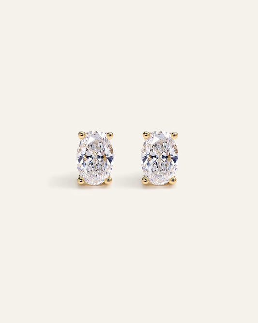 14K Gold Lab Grown Diamond Oval Solitaire Studs - 2ctw - US 2273