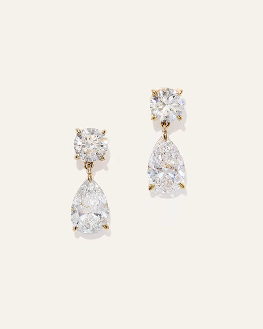14K Gold Lab Grown Diamond Round & Pear Drop Earrings - US 9330