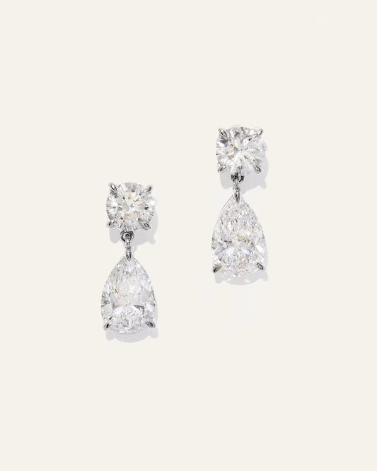 14K Gold Lab Grown Diamond Round & Pear Drop Earrings - US 8466