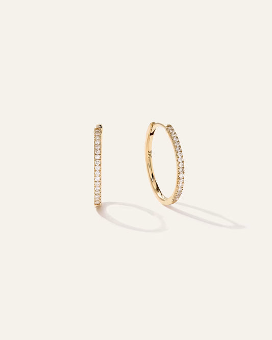 14K Gold Diamond Pave Hoops - US 9256