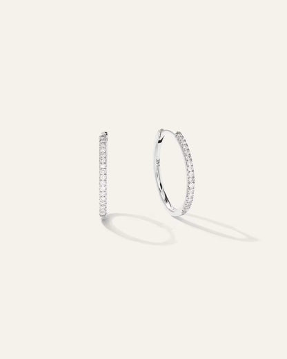 14K Gold Diamond Pave Hoops - US 2028