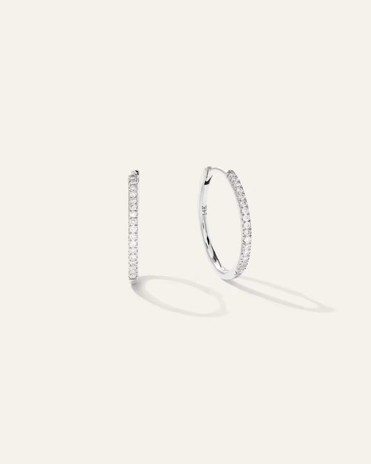 14K Gold Diamond Pave Hoops - US 2028