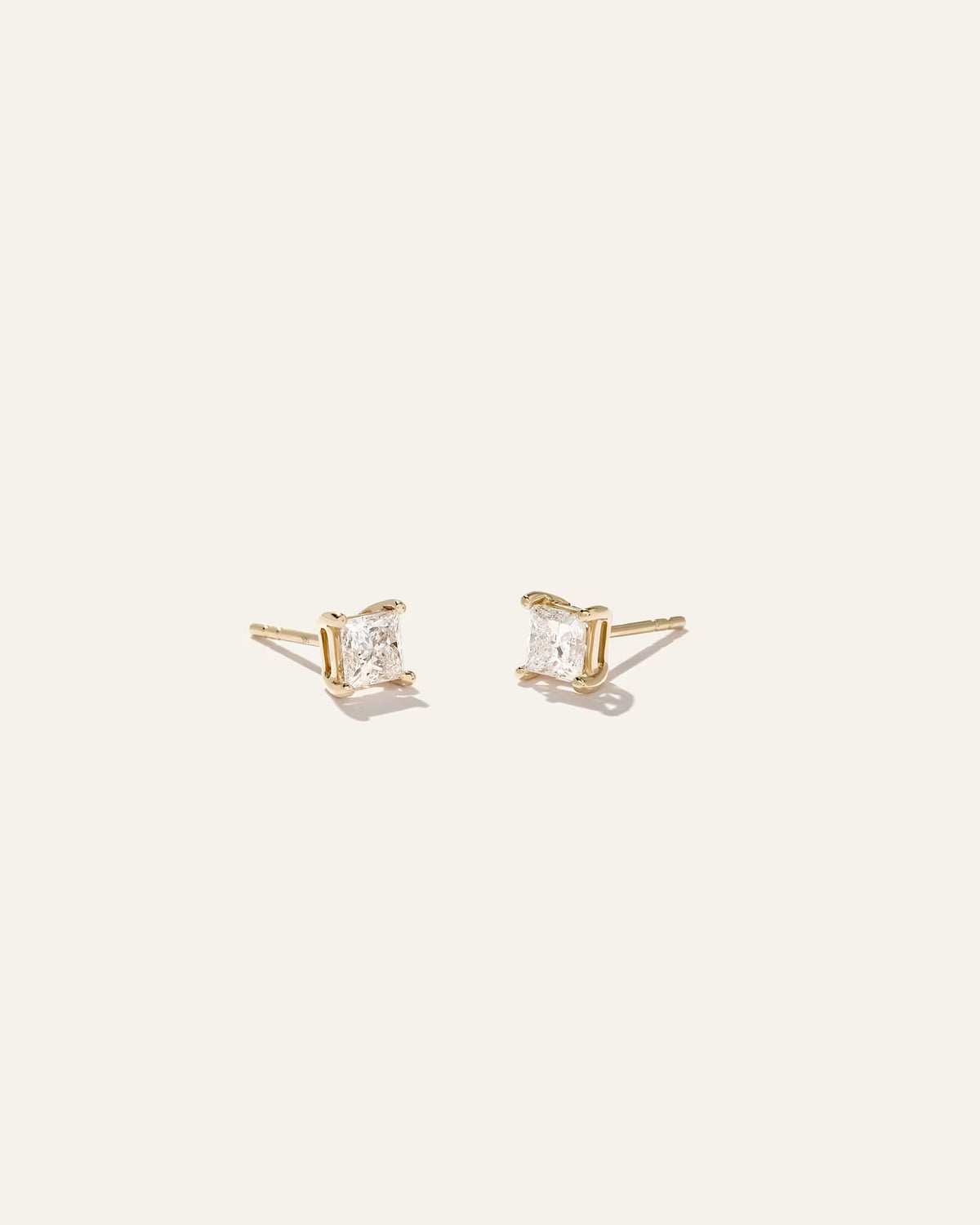 14K Gold Lab Grown Diamond Princess Solitaire Studs - 1ctw - US 7200
