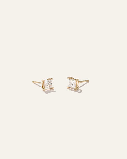 14K Gold Lab Grown Diamond Princess Solitaire Studs - 1ctw - US 7200