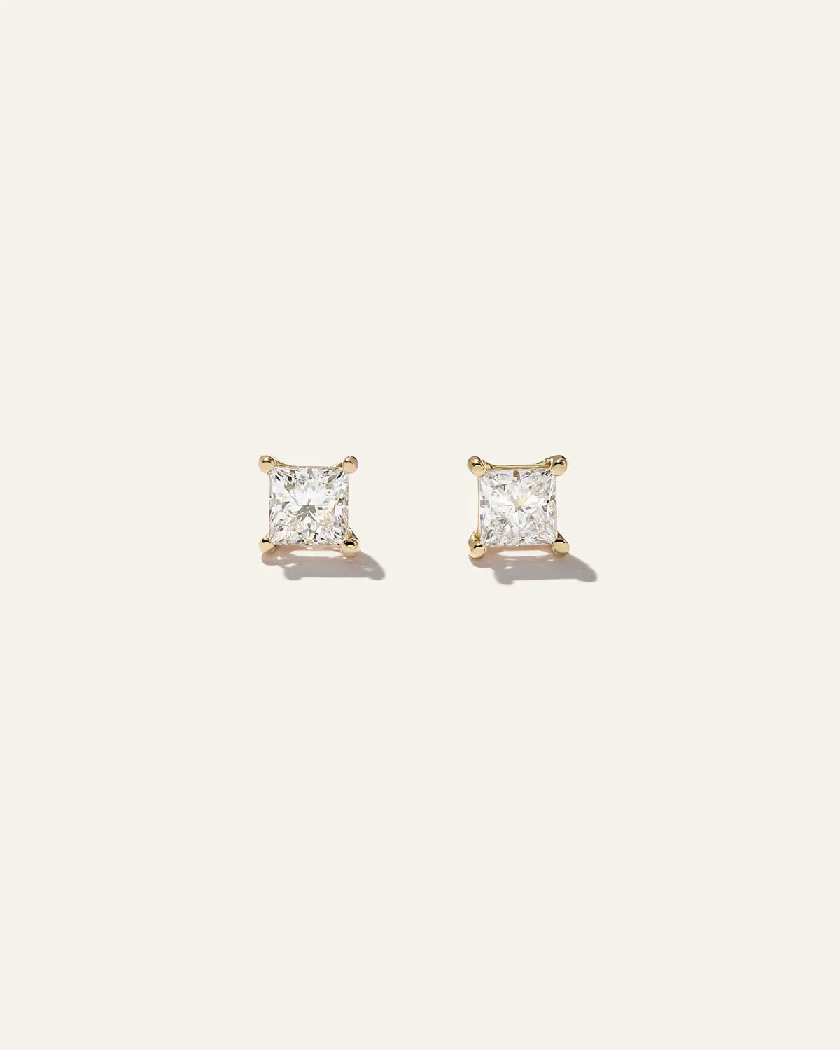 14K Gold Lab Grown Diamond Princess Solitaire Studs - 1ctw - US 7200