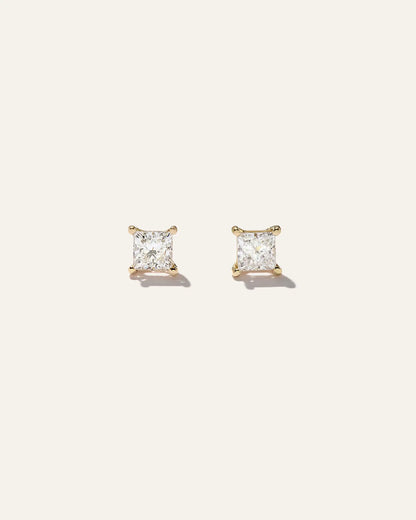 14K Gold Lab Grown Diamond Princess Solitaire Studs - 1ctw - US 7200