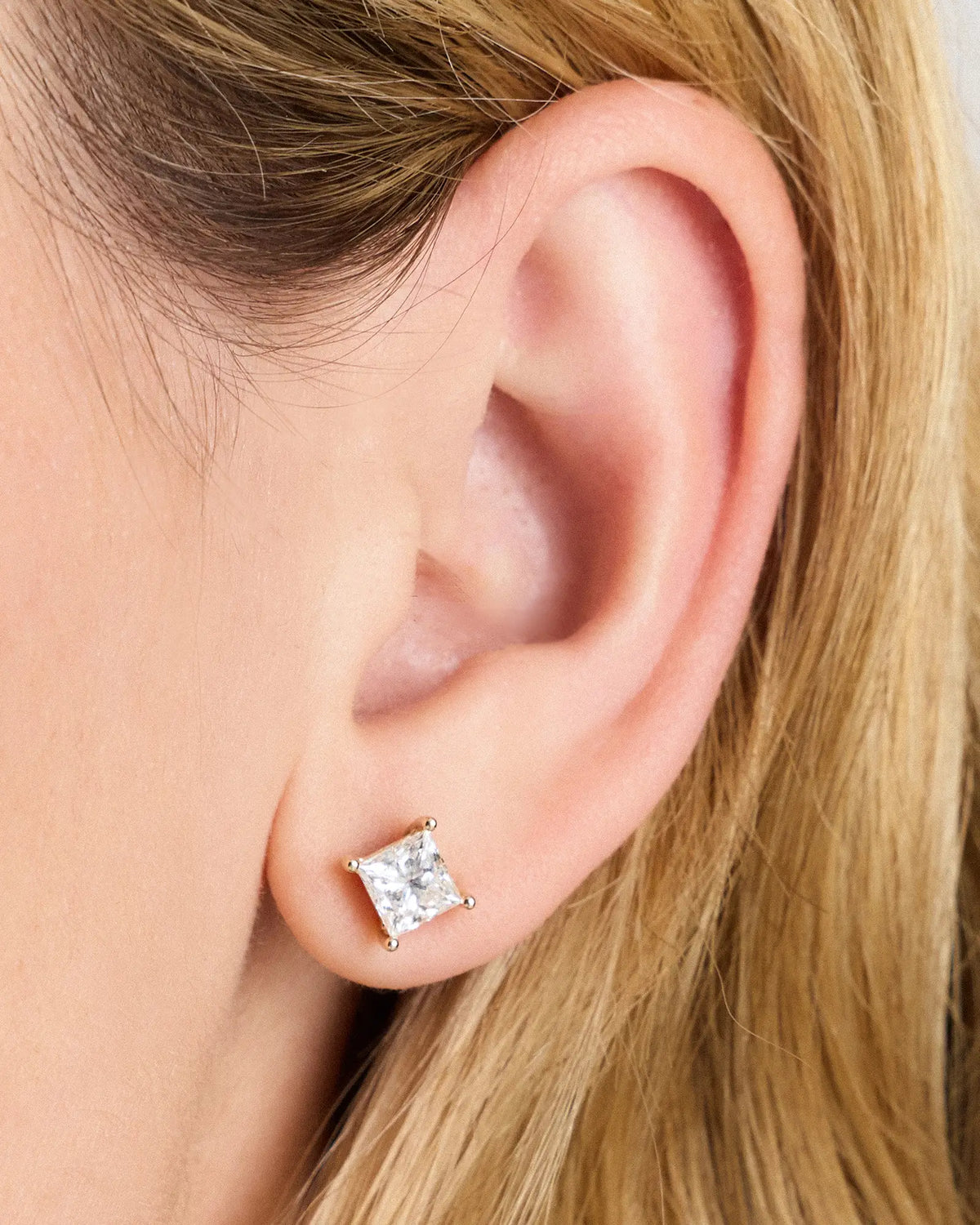 14K Gold Lab Grown Diamond Princess Solitaire Studs - 2ctw - US 4032