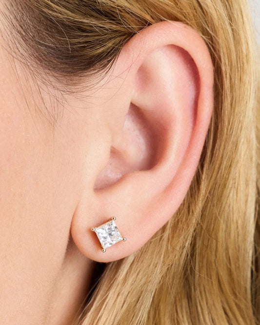 14K Gold Lab Grown Diamond Princess Solitaire Studs - 2ctw - US 4032