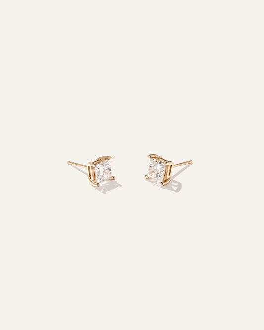 14K Gold Lab Grown Diamond Princess Solitaire Studs - 2ctw - US 4032