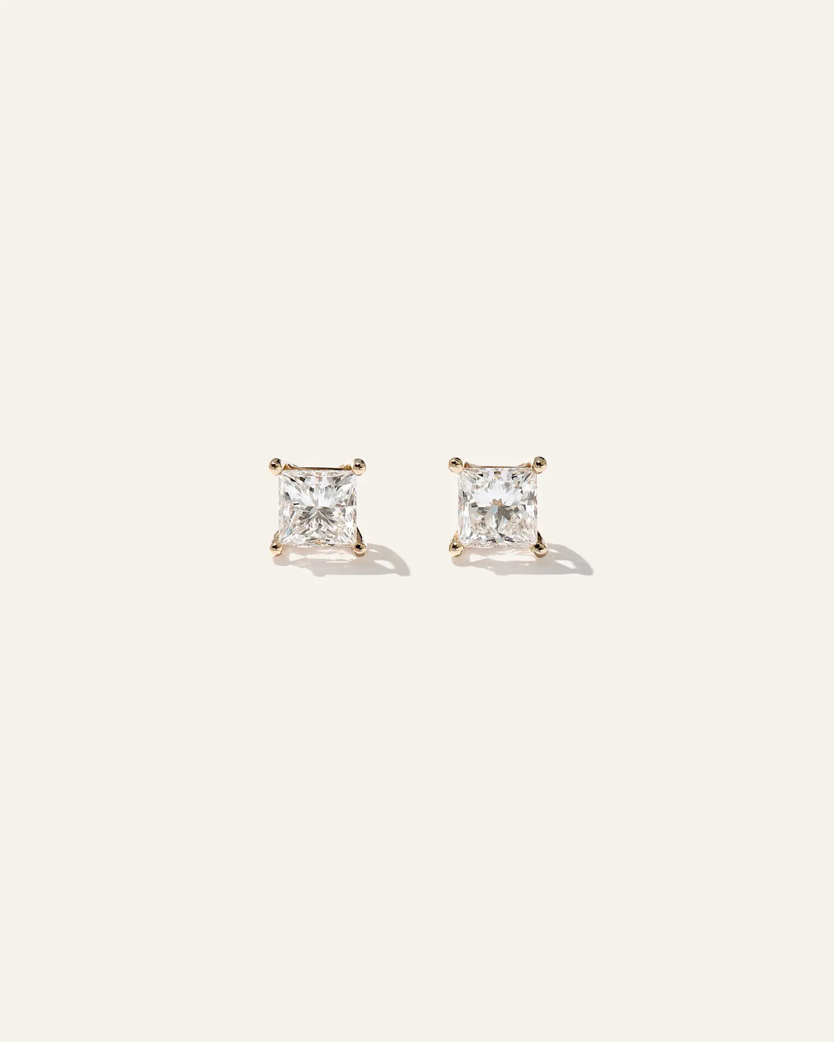 14K Gold Lab Grown Diamond Princess Solitaire Studs - 2ctw - US 4032